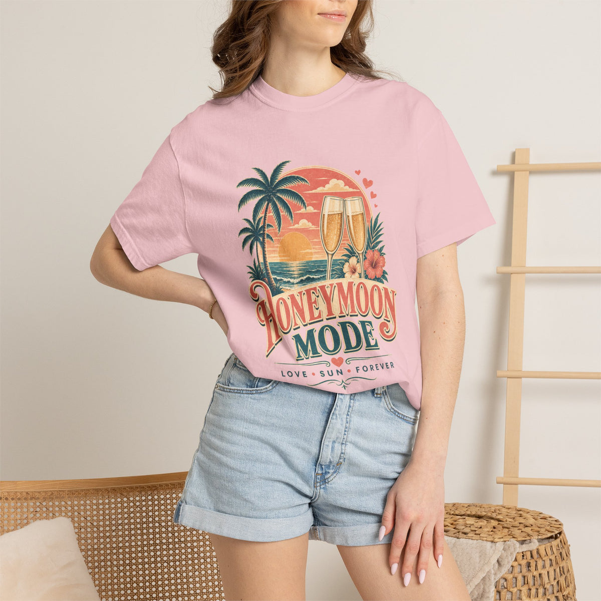Honeymoon Mode T-Shirt — Tropical Sunset Couple Vacation Tee