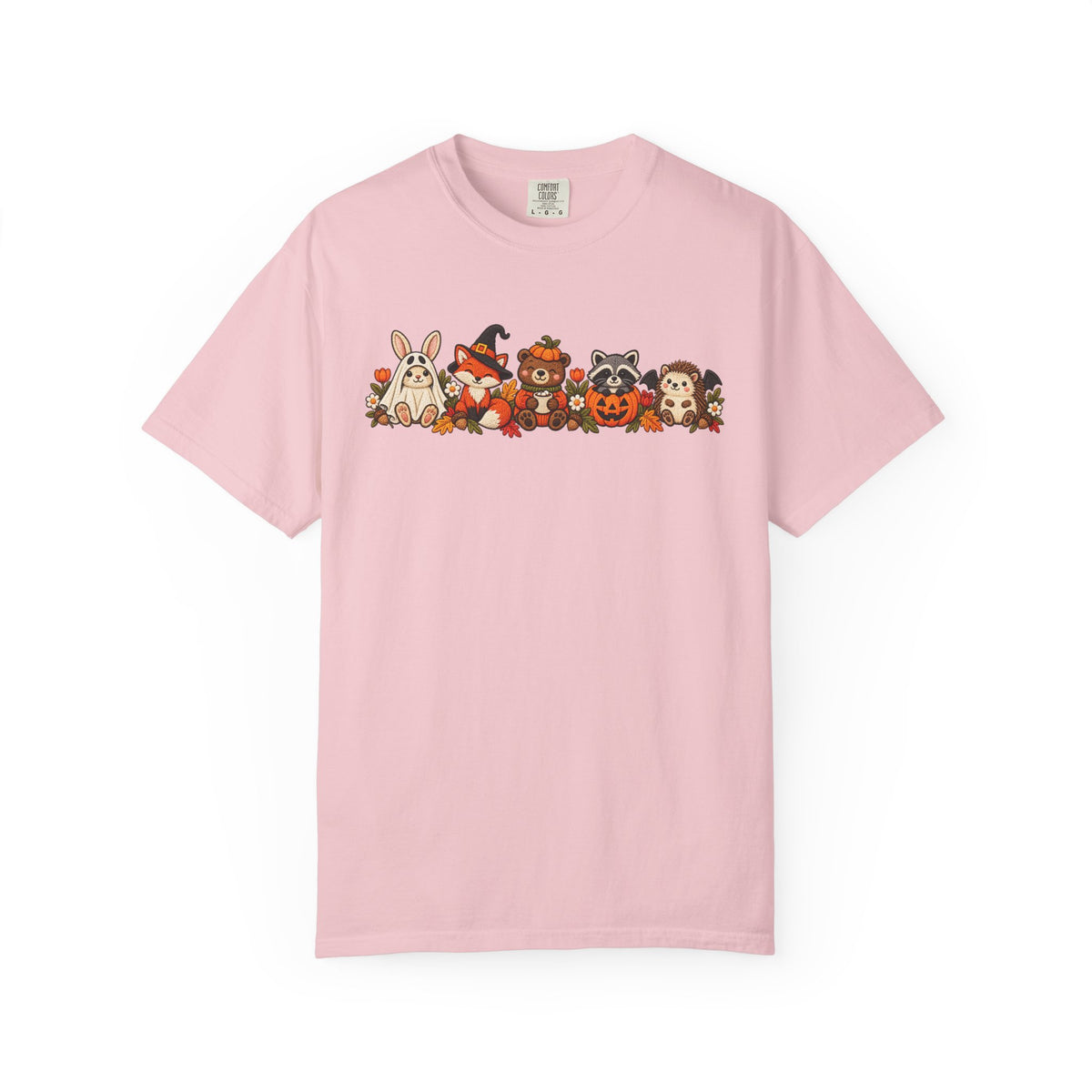 Halloween Critter Lineup T-Shirt — Cute Pumpkin, Witch & Bunny Spooky Crew