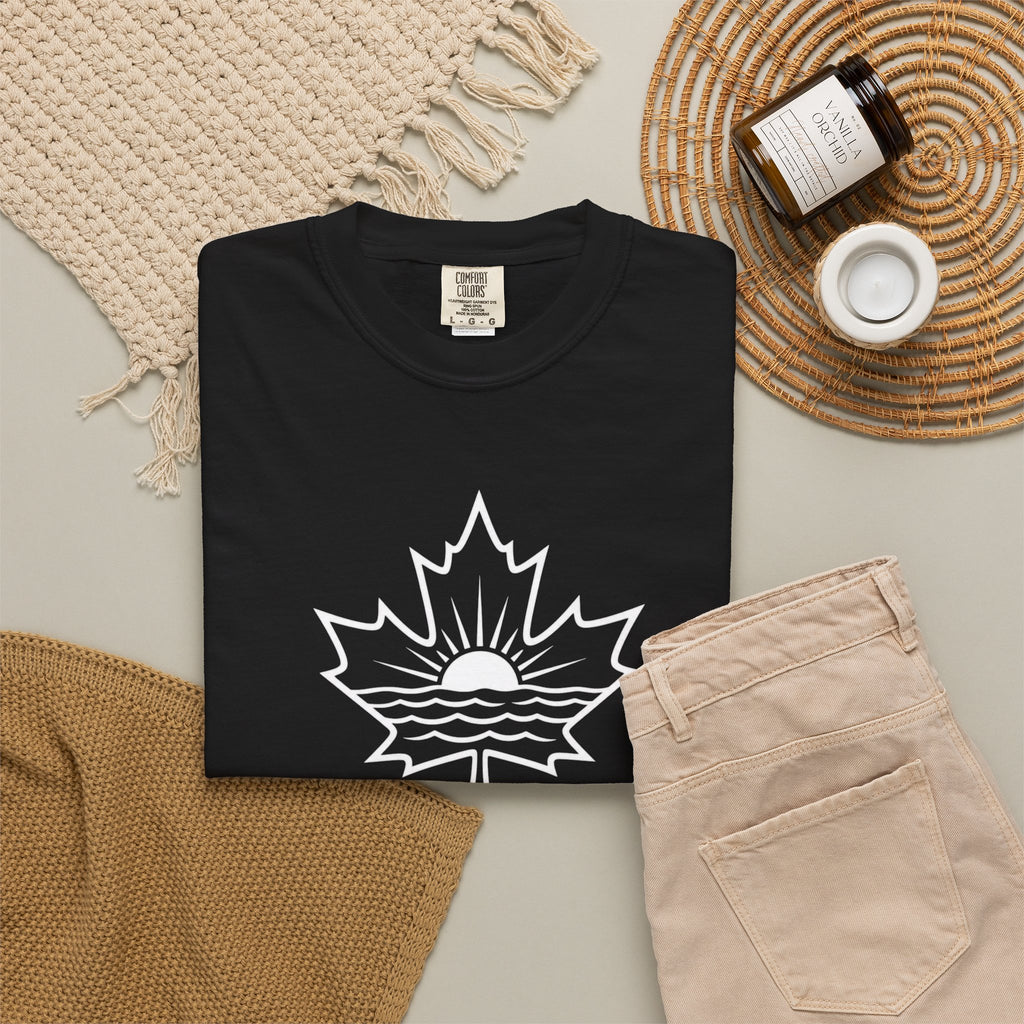 Lake Ontario T-Shirt — Retro Maple Leaf Sunset Graphic