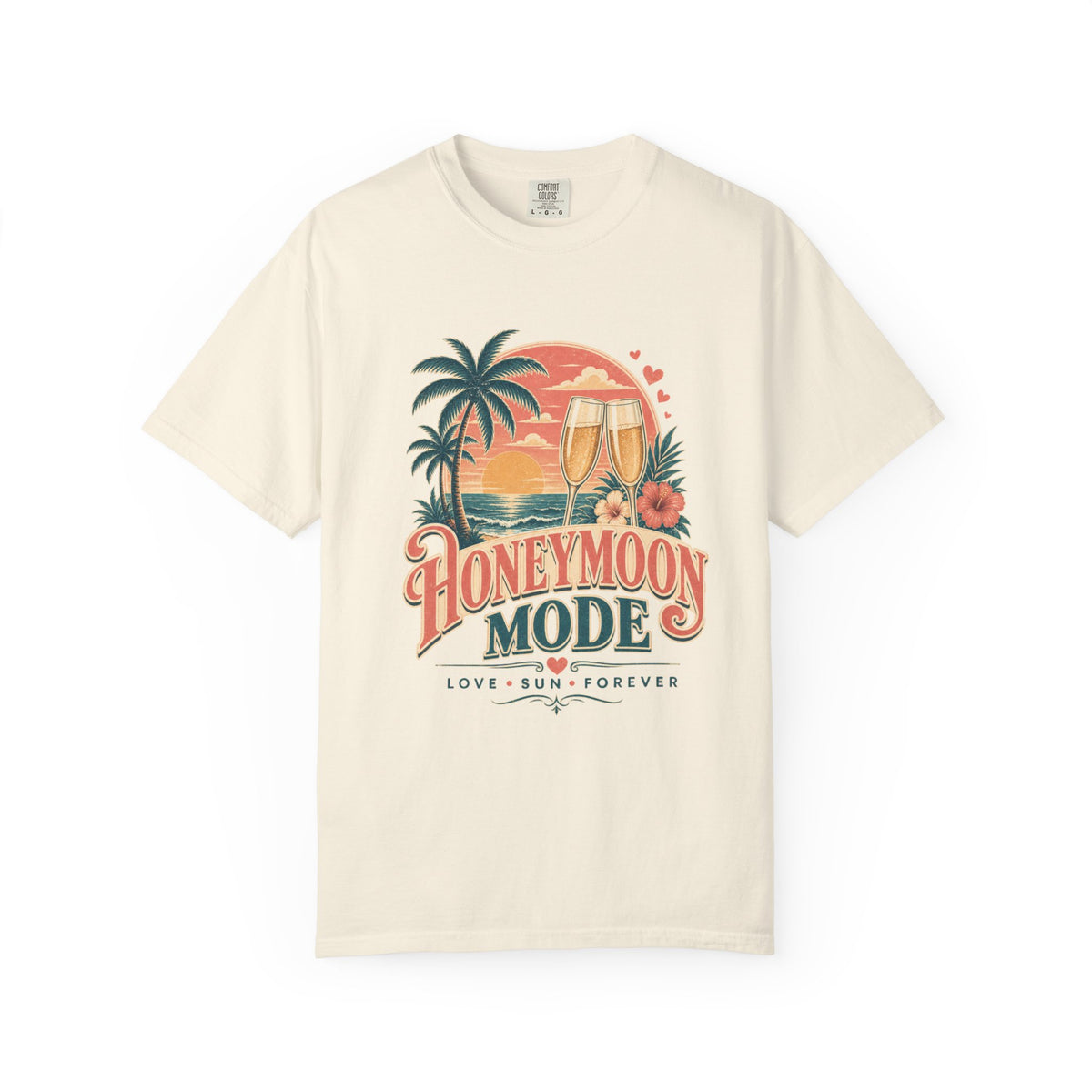 Honeymoon Mode T-Shirt — Tropical Sunset Couple Vacation Tee