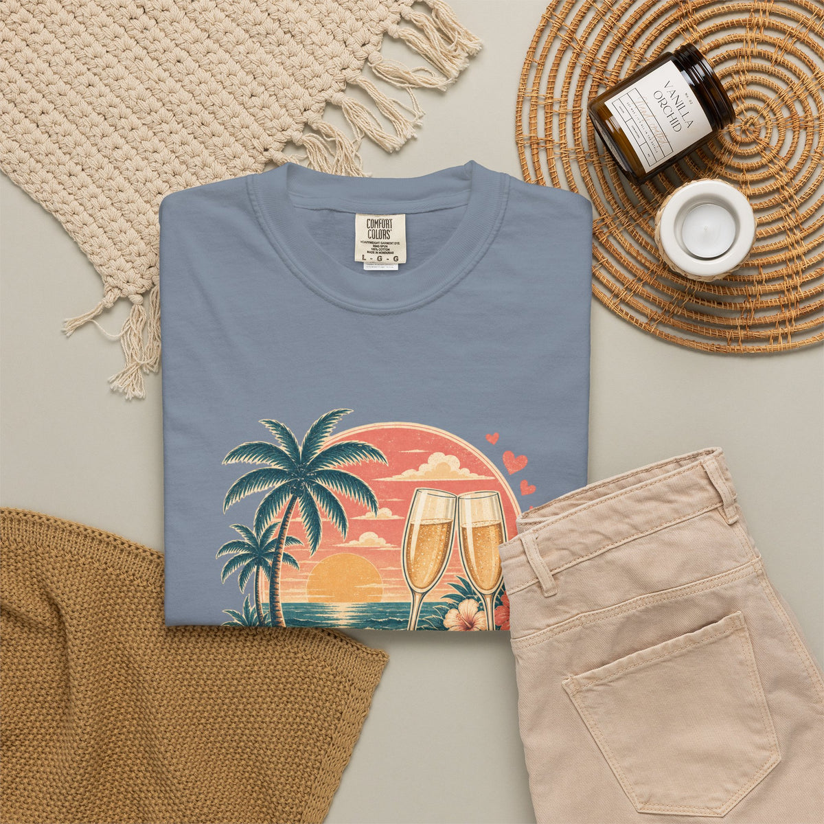 Honeymoon Mode T-Shirt — Tropical Sunset Couple Vacation Tee