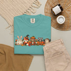 Halloween Critter Lineup T-Shirt — Cute Pumpkin, Witch & Bunny Spooky Crew