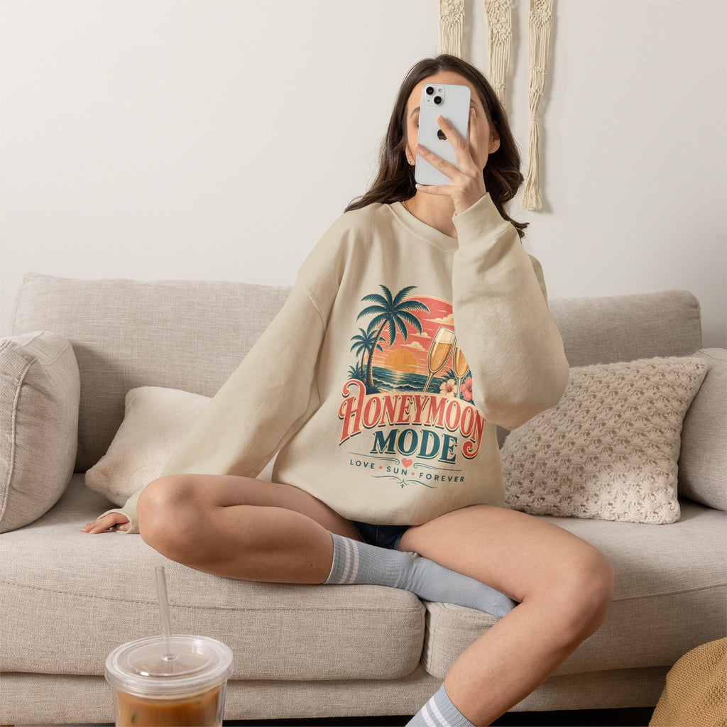 Honeymoon Mode Sweatshirt – Tropical Sunset Couples Crewneck