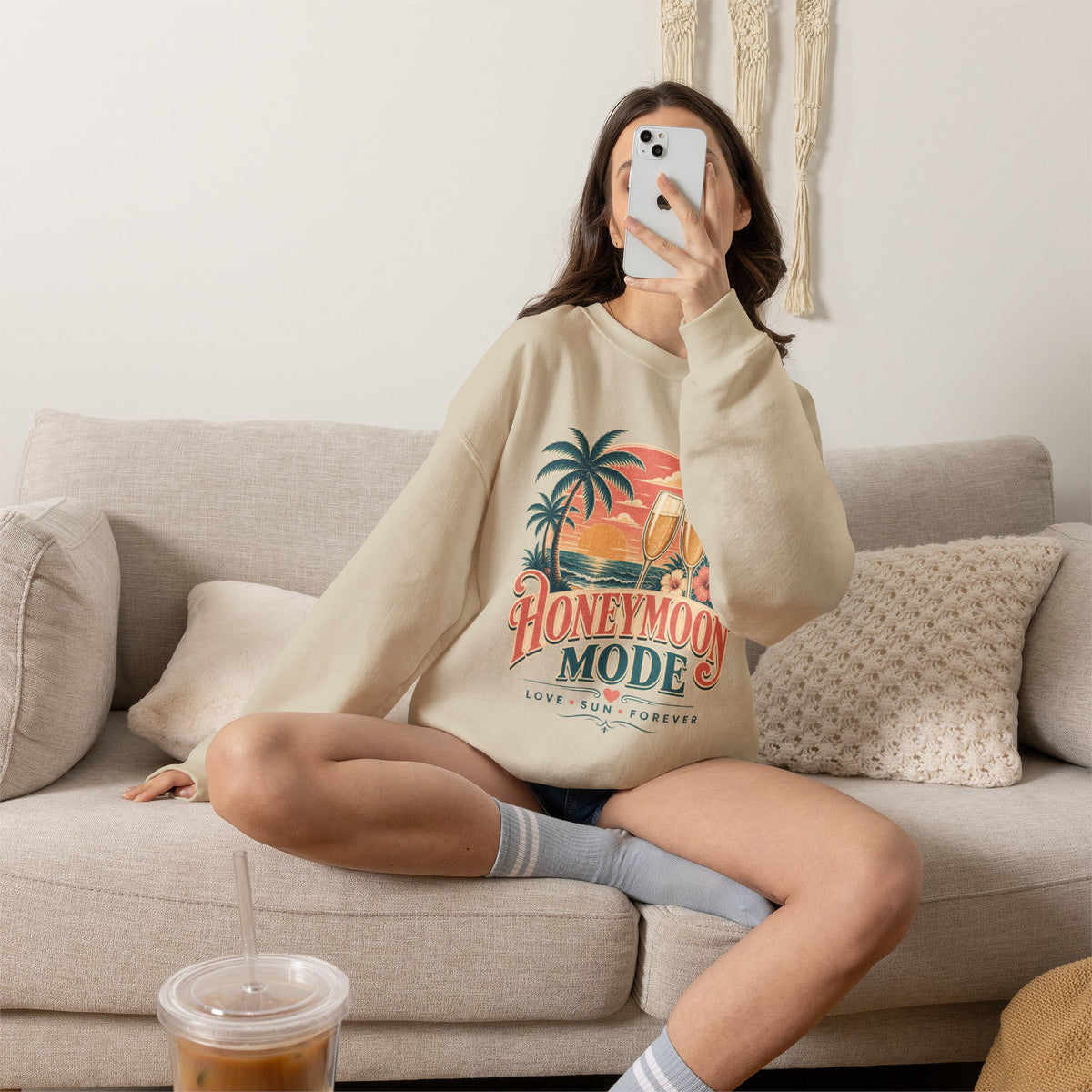 Honeymoon Mode Sweatshirt – Tropical Sunset Couples Crewneck