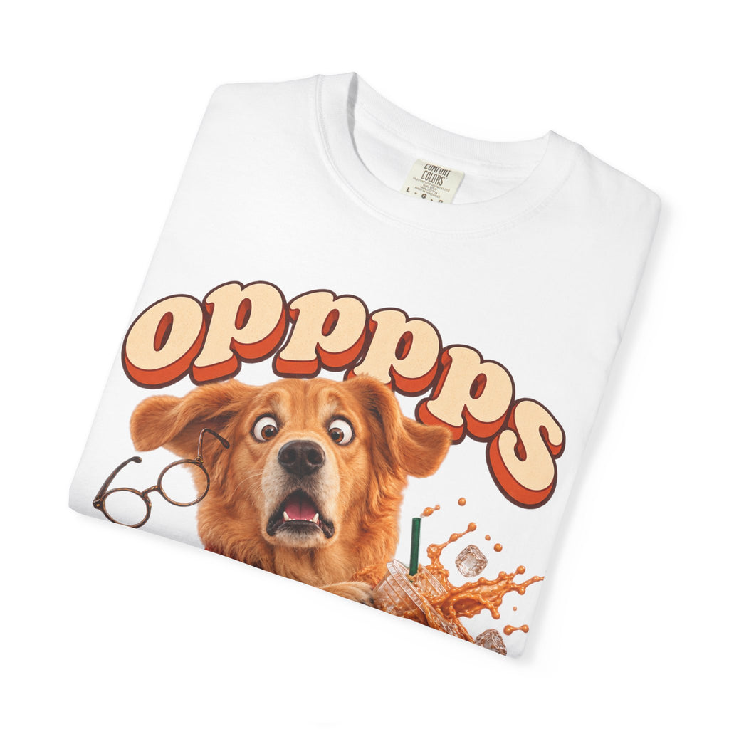 Oops Puppy T-Shirt — Cute Dog Spilling Coffee Graphic Tee