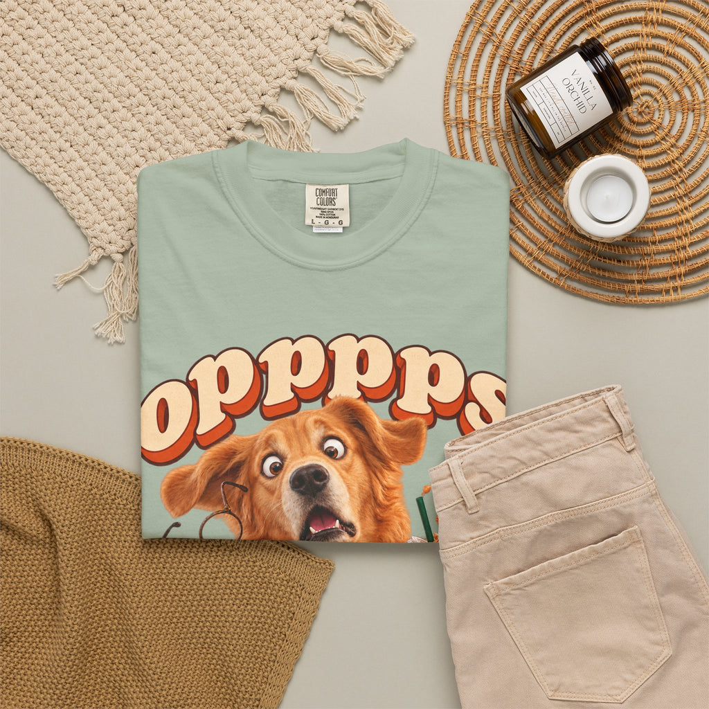 Oops Puppy T-Shirt — Cute Dog Spilling Coffee Graphic Tee