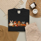 Halloween Critter Lineup T-Shirt — Cute Pumpkin, Witch & Bunny Spooky Crew