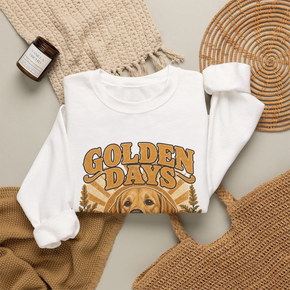 Sweatshirt — "Golden Days: Good Dog • Good Life" Retro Golden Retriever Crewneck