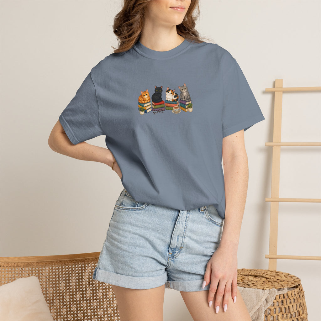Cat Knit Crew T-Shirt — Cozy Cats Sitting Together Graphic Tee