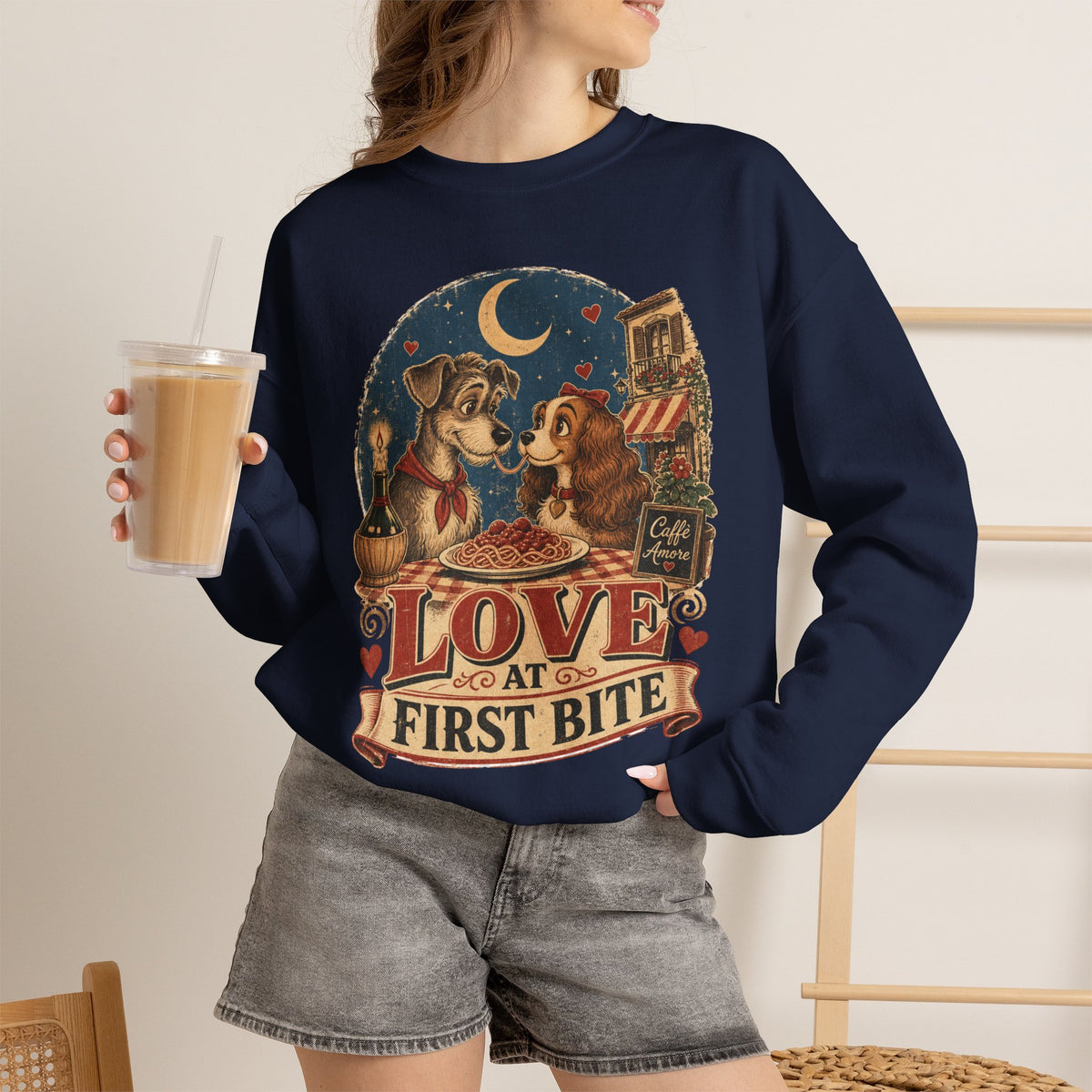 Love at First Bite Sweatshirt — Cute Dog & Pizza Cozy Crewneck