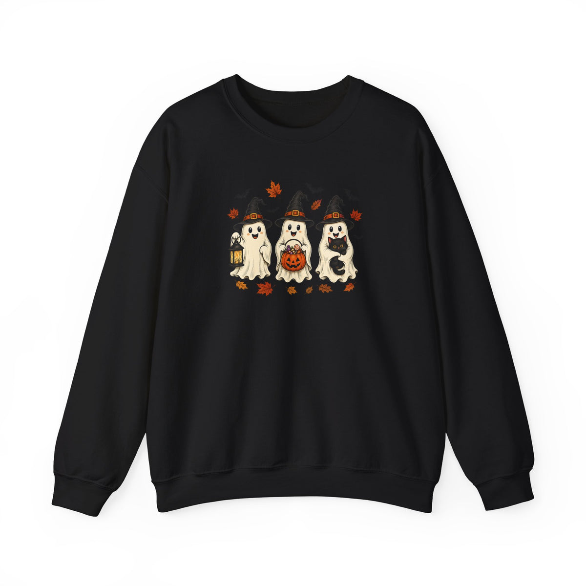 Halloween Puppy Ghosts Sweatshirt — Cute Dogs in Witch Hats with Jack-o'-Lantern