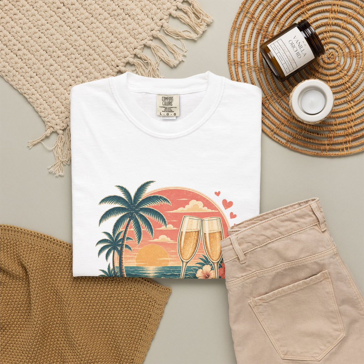 Honeymoon Mode T-Shirt — Tropical Sunset Couple Vacation Tee