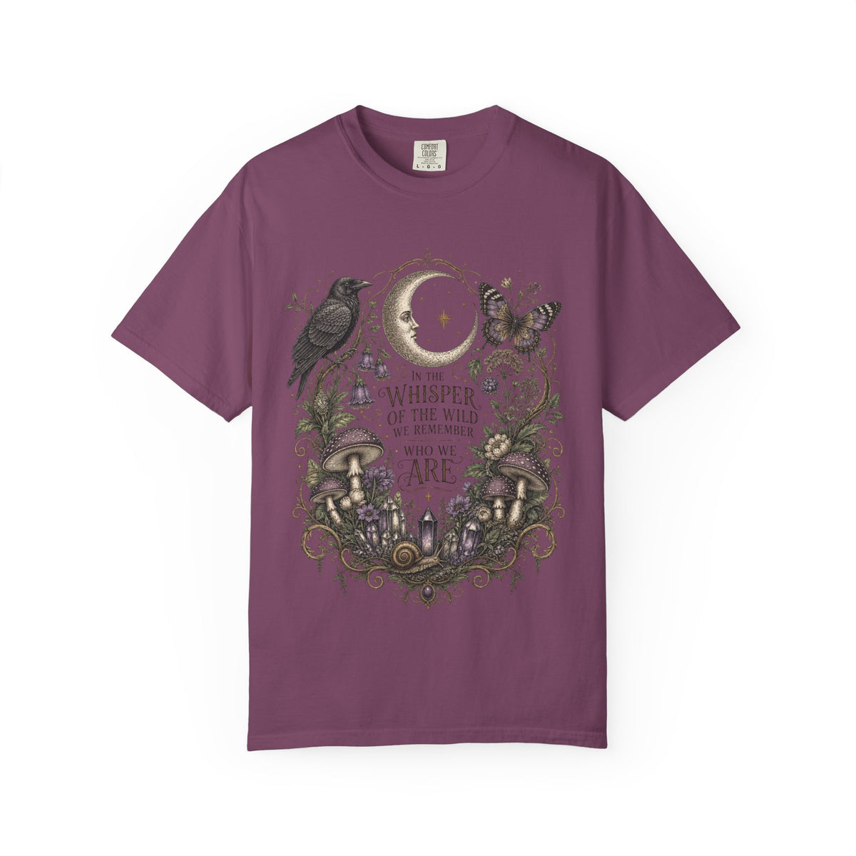Whisper of the Wild T-Shirt — Moon, Raven & Mushroom Nature Graphic