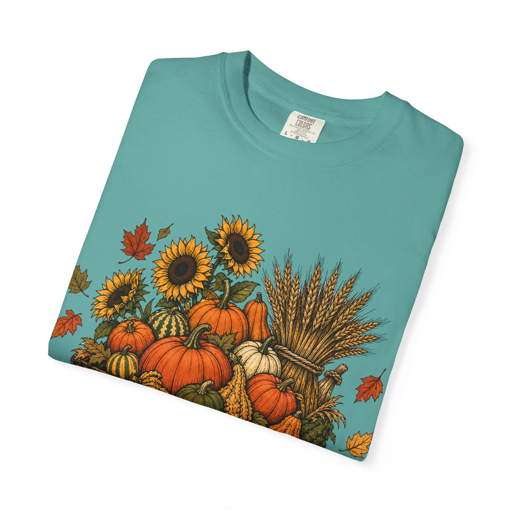 T-Shirt „Herbsternte-Wagen“ — Kürbis & Sonnenblume Herbst-T-Shirt