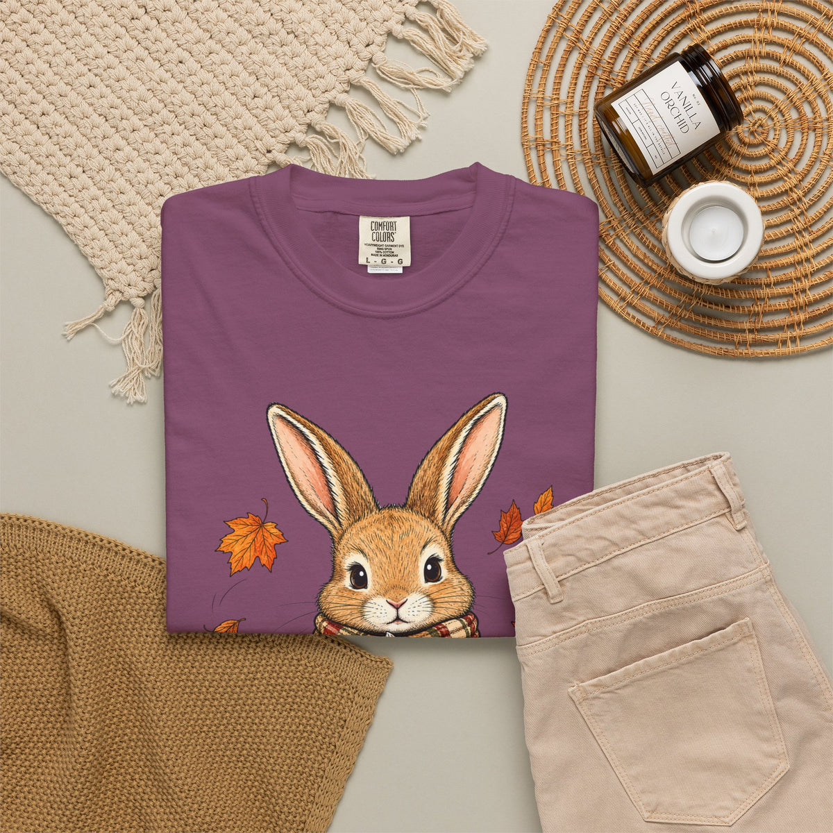 Autumn Bunny Tee — Cozy Fall Rabbit with Scarf & Hot Cocoa