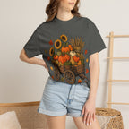 T-Shirt „Herbsternte-Wagen“ — Kürbis & Sonnenblume Herbst-T-Shirt
