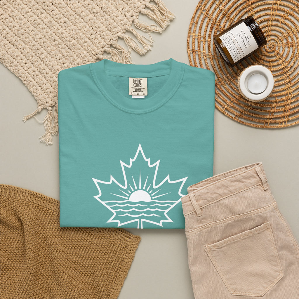 Lake Ontario T-Shirt — Retro Maple Leaf Sunset Graphic