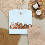 Halloween Critter Lineup T-Shirt — Cute Pumpkin, Witch & Bunny Spooky Crew