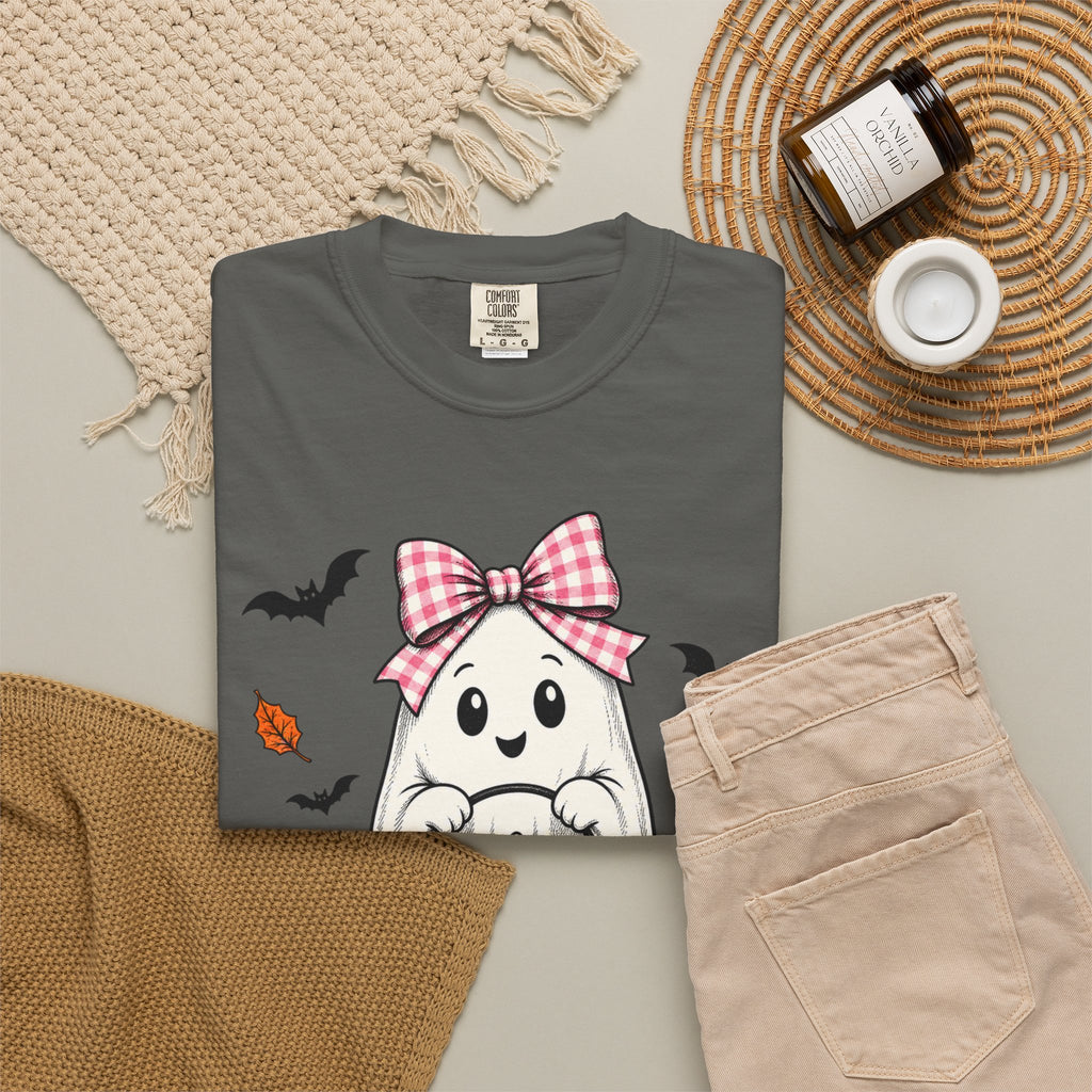 Cute Halloween Ghost T-Shirt — Trick-or-Treat Pumpkin & Bats