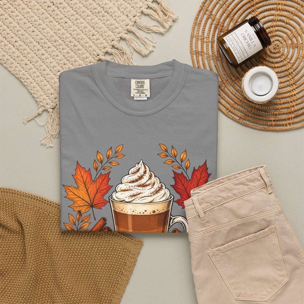 Pumpkin Spice Latte T-Shirt — Autumn Coffee Fall Leaves Tee
