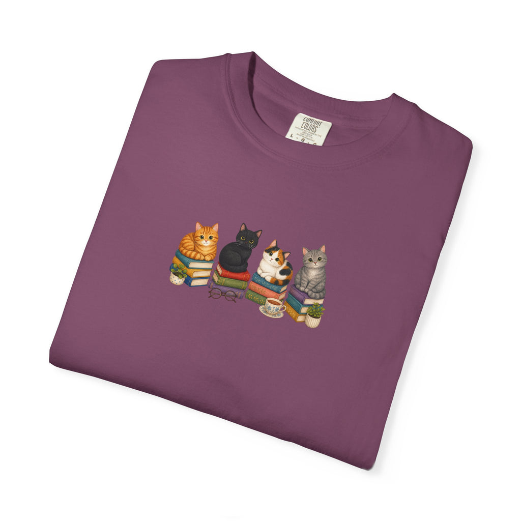 Cat Knit Crew T-Shirt — Cozy Cats Sitting Together Graphic Tee