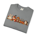 Halloween Critter Lineup T-Shirt — Cute Pumpkin, Witch & Bunny Spooky Crew