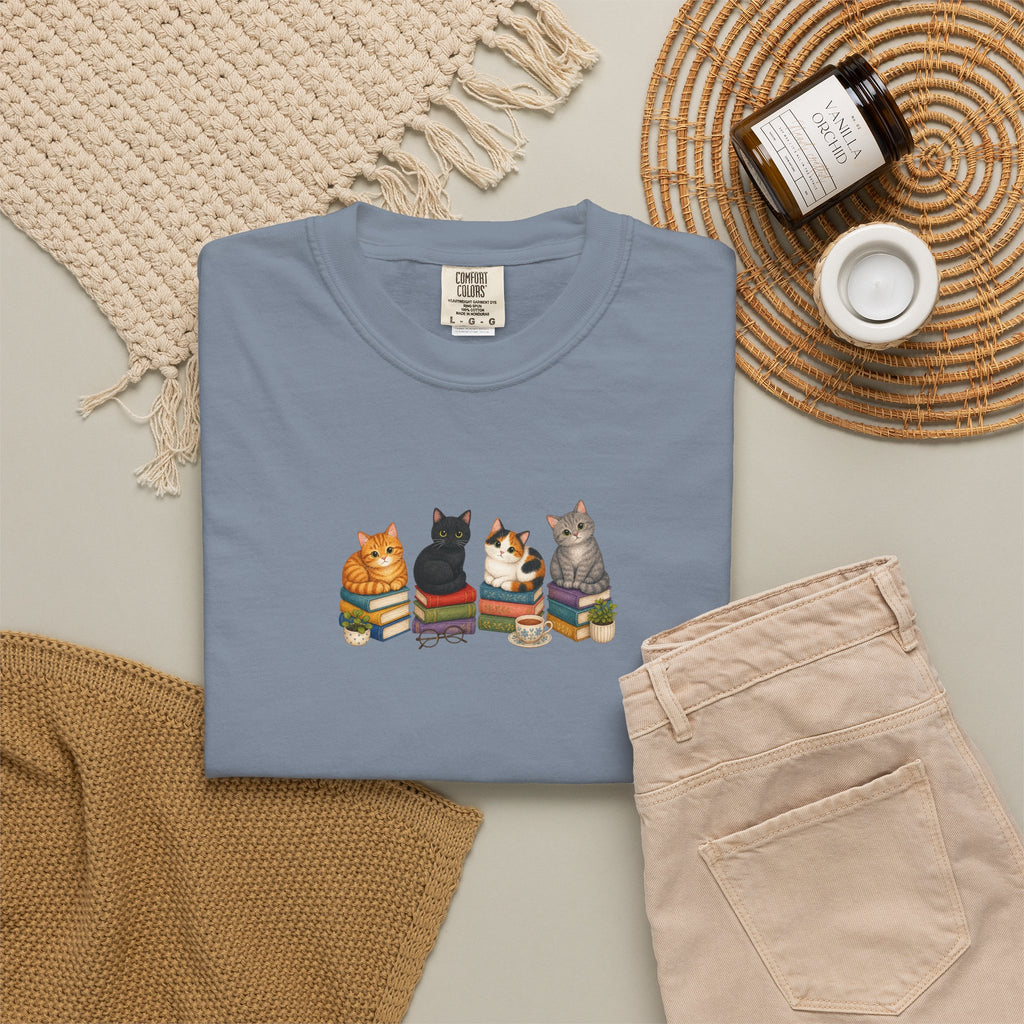 Cat Knit Crew T-Shirt — Cozy Cats Sitting Together Graphic Tee