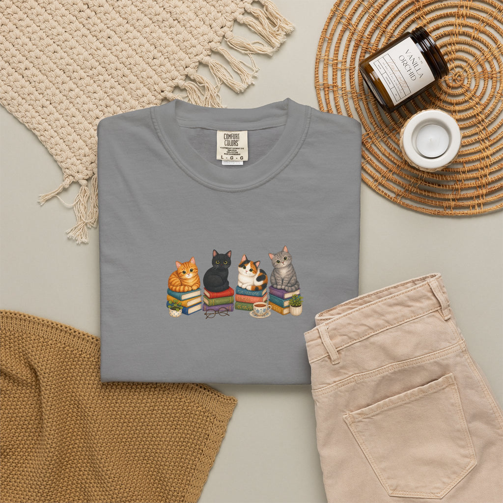 Cat Knit Crew T-Shirt — Cozy Cats Sitting Together Graphic Tee