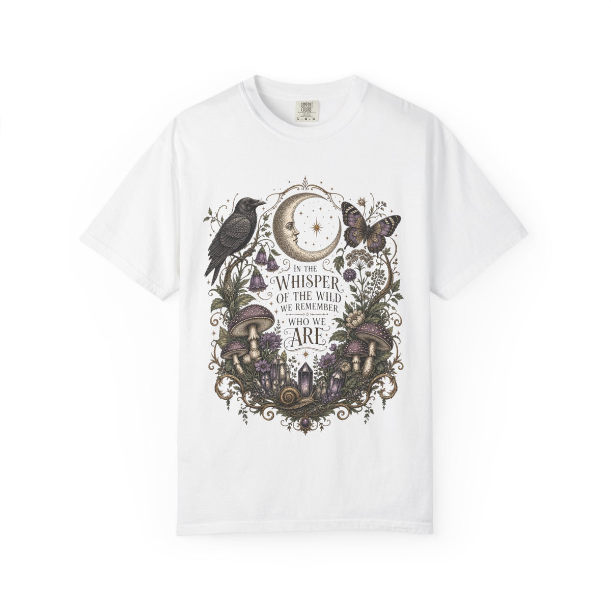 Whisper of the Wild T-Shirt — Moon, Raven & Mushroom Nature Graphic