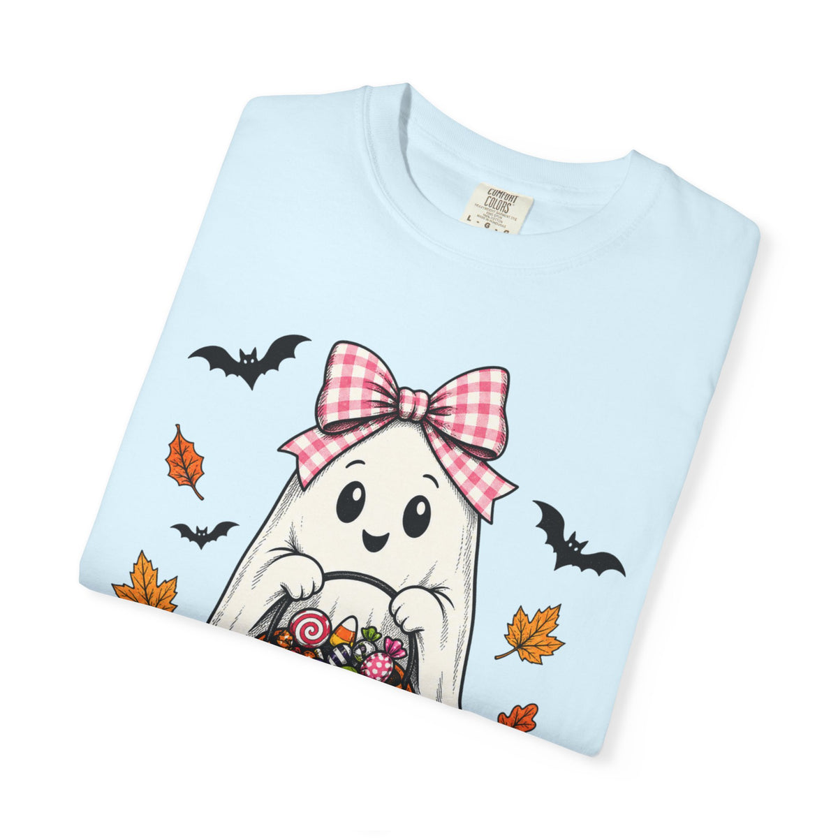 Cute Halloween Ghost T-Shirt — Trick-or-Treat Pumpkin & Bats