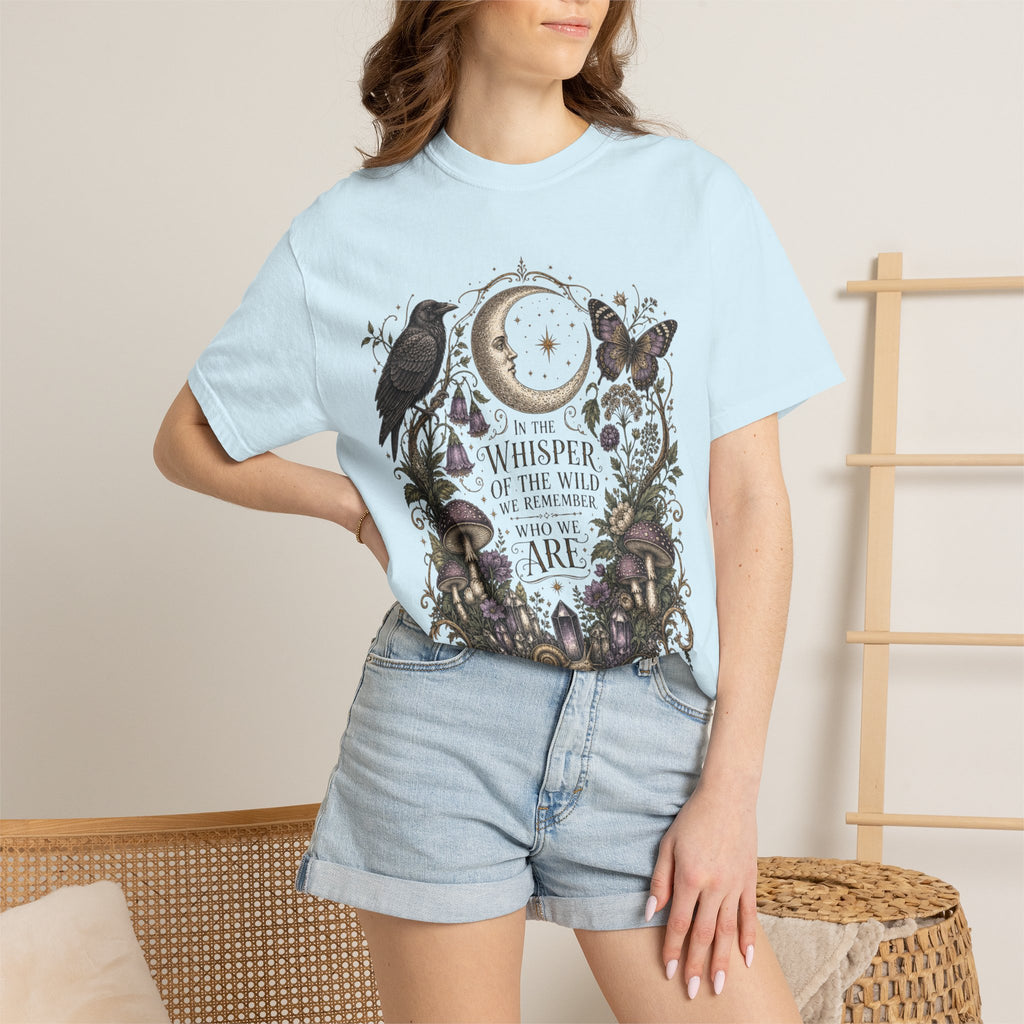 Whisper of the Wild T-Shirt — Moon, Raven & Mushroom Nature Graphic
