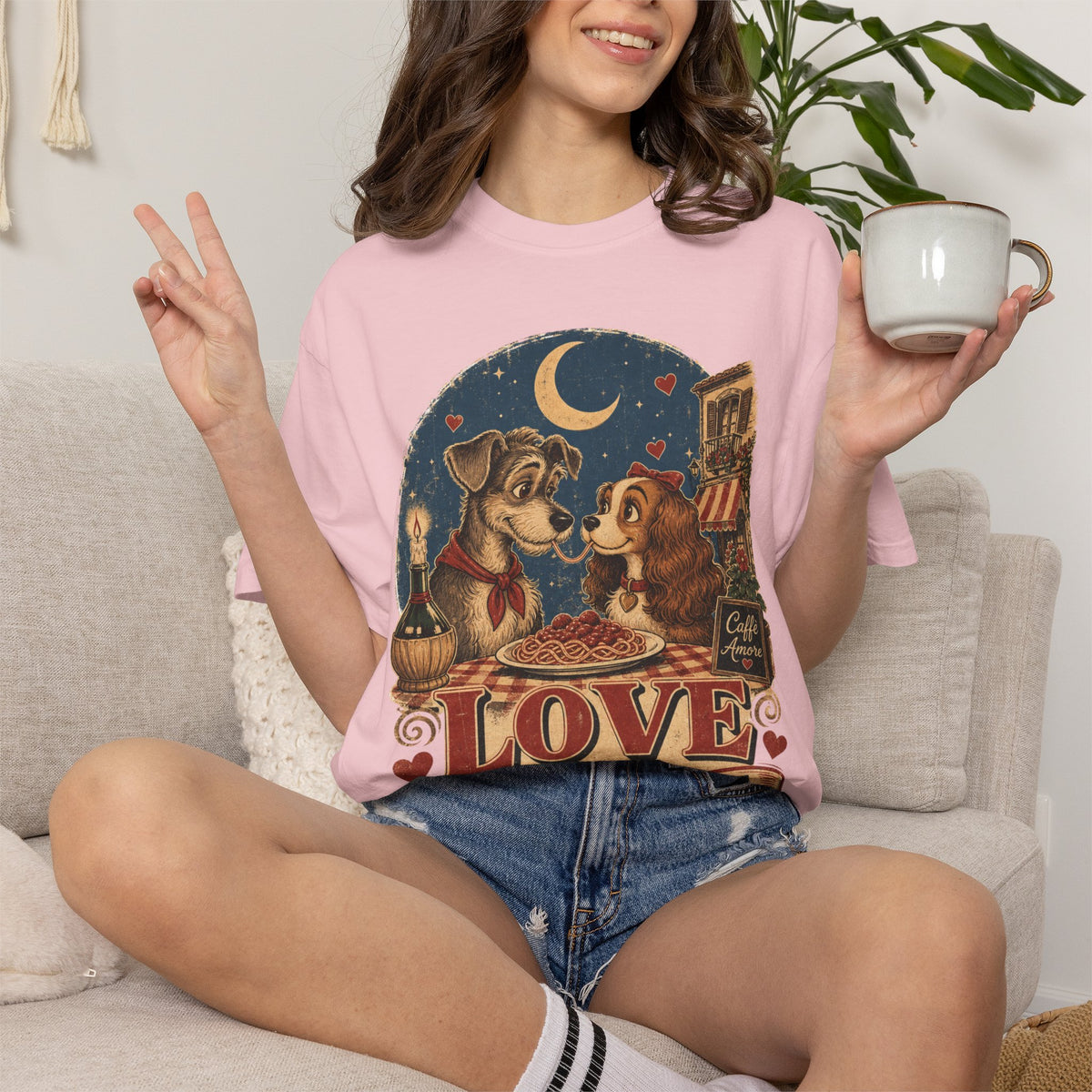 T-Shirt — "Love at First Bite" Vintage Pizza Date Dogs Tee