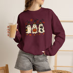 Halloween Puppy Ghosts Sweatshirt — Cute Dogs in Witch Hats with Jack-o'-Lantern