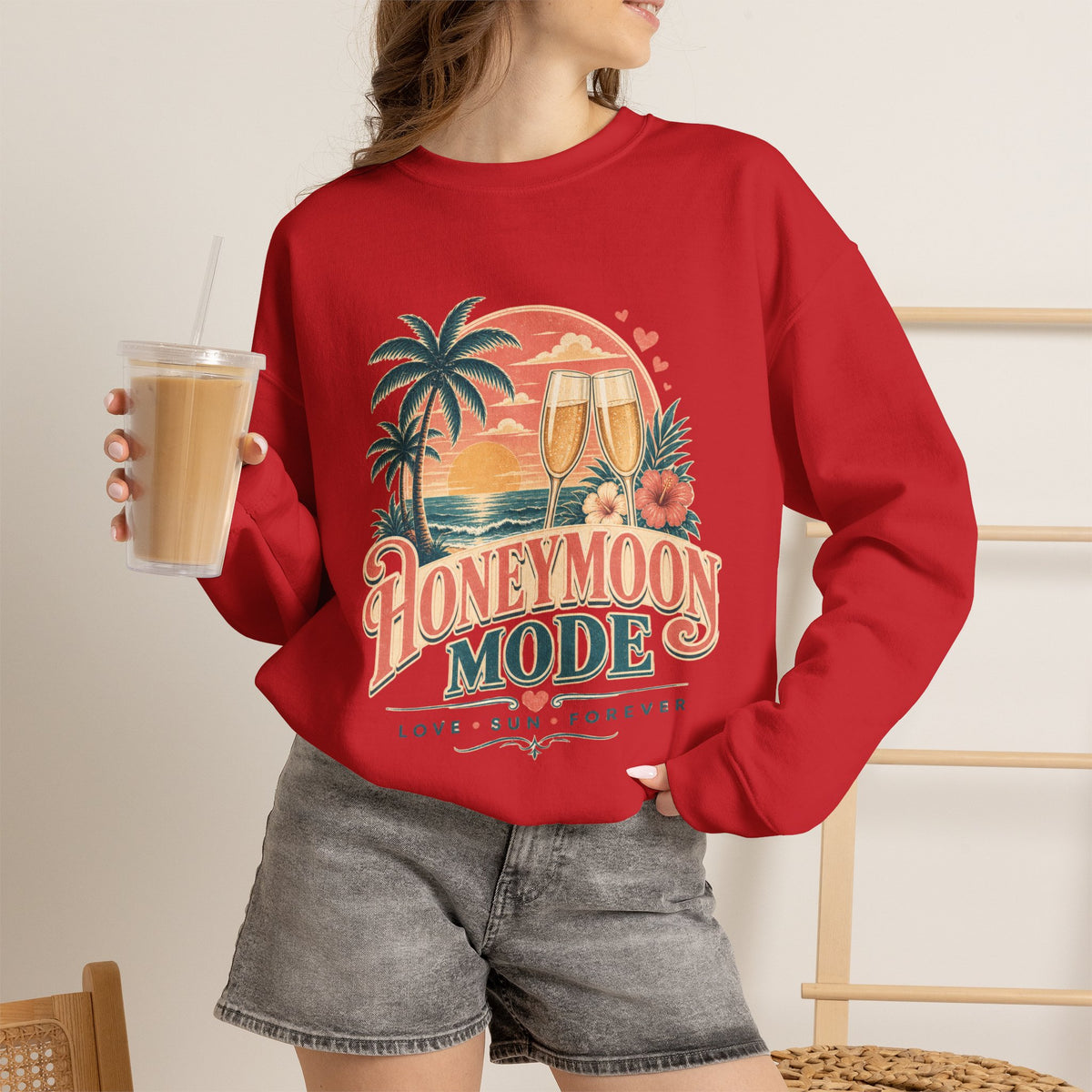 Honeymoon Mode Sweatshirt – Tropical Sunset Couples Crewneck