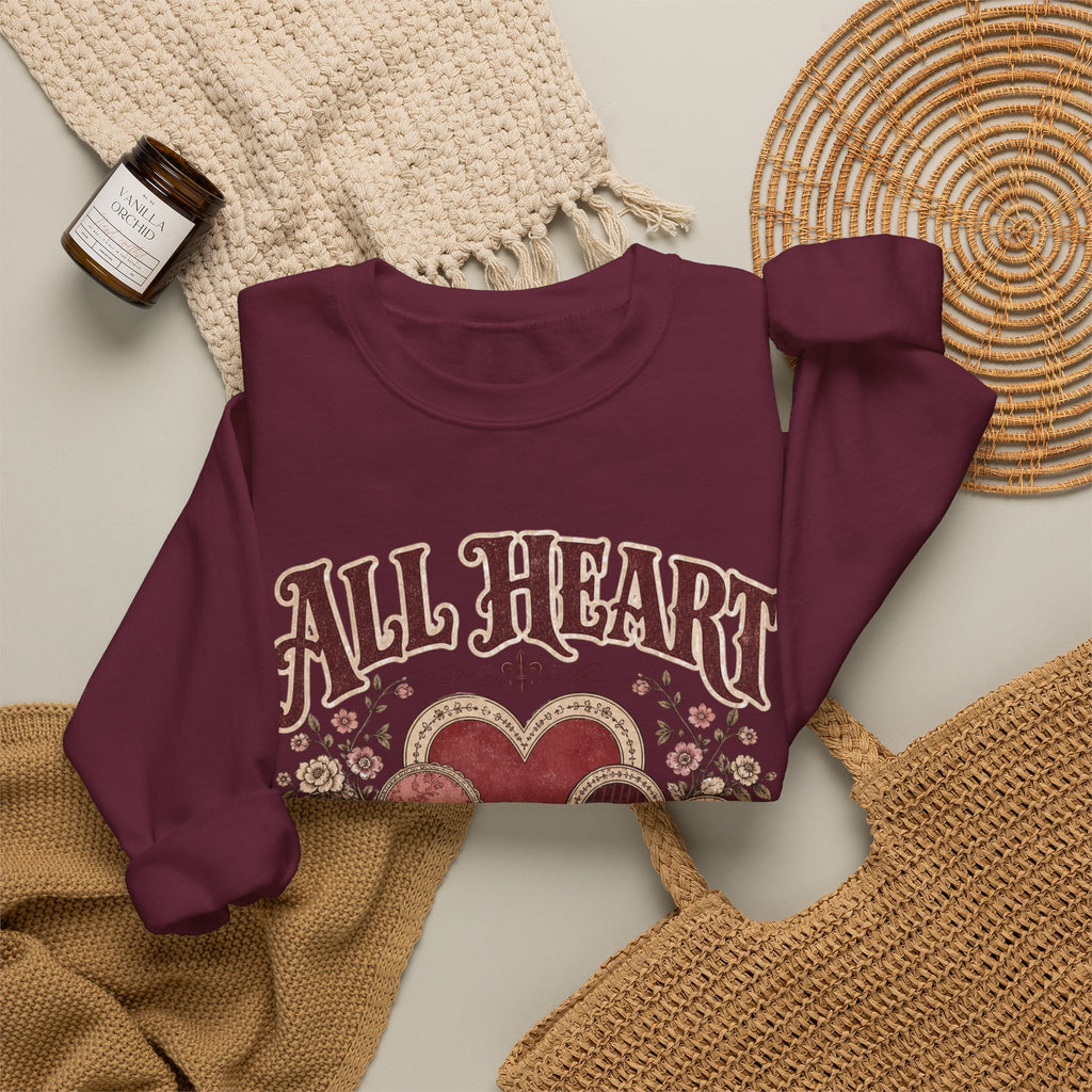Vintage-Sweatshirt mit Rundhalsausschnitt zum Valentinstag – „All Heart“ romantisches Motiv