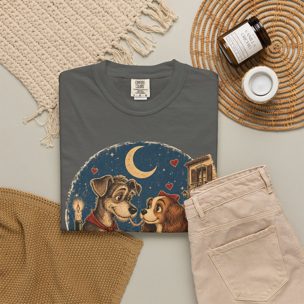 T-Shirt — "Love at First Bite" Vintage Pizza Date Dogs Tee