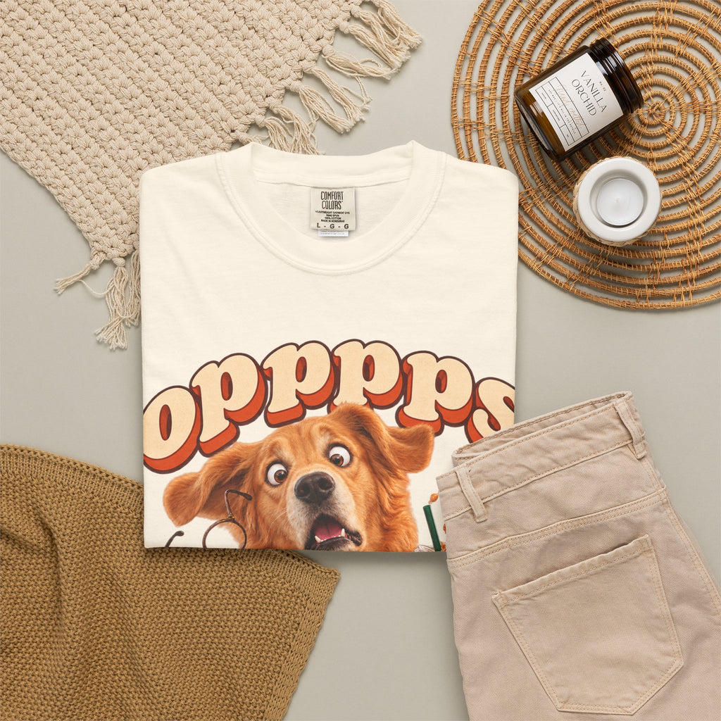 Oops Puppy T-Shirt — Cute Dog Spilling Coffee Graphic Tee