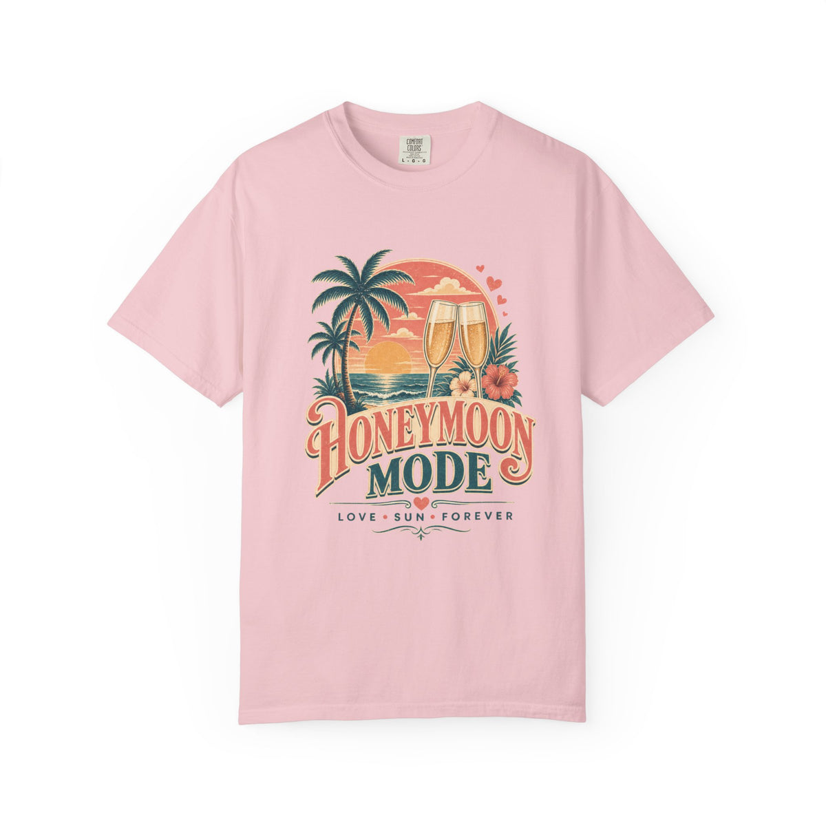 Honeymoon Mode T-Shirt — Tropical Sunset Couple Vacation Tee