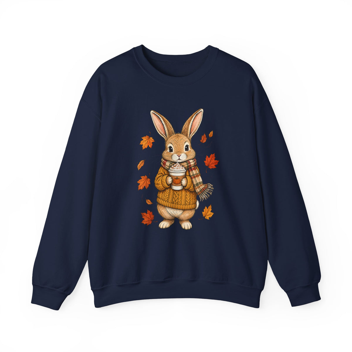 Autumn Bunny Sweatshirt – Cozy Fall Rabbit Holding Coffee