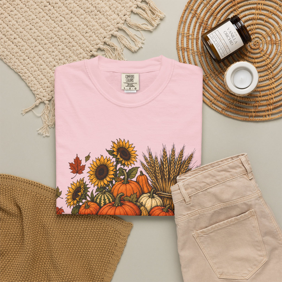 T-Shirt „Herbsternte-Wagen“ — Kürbis & Sonnenblume Herbst-T-Shirt