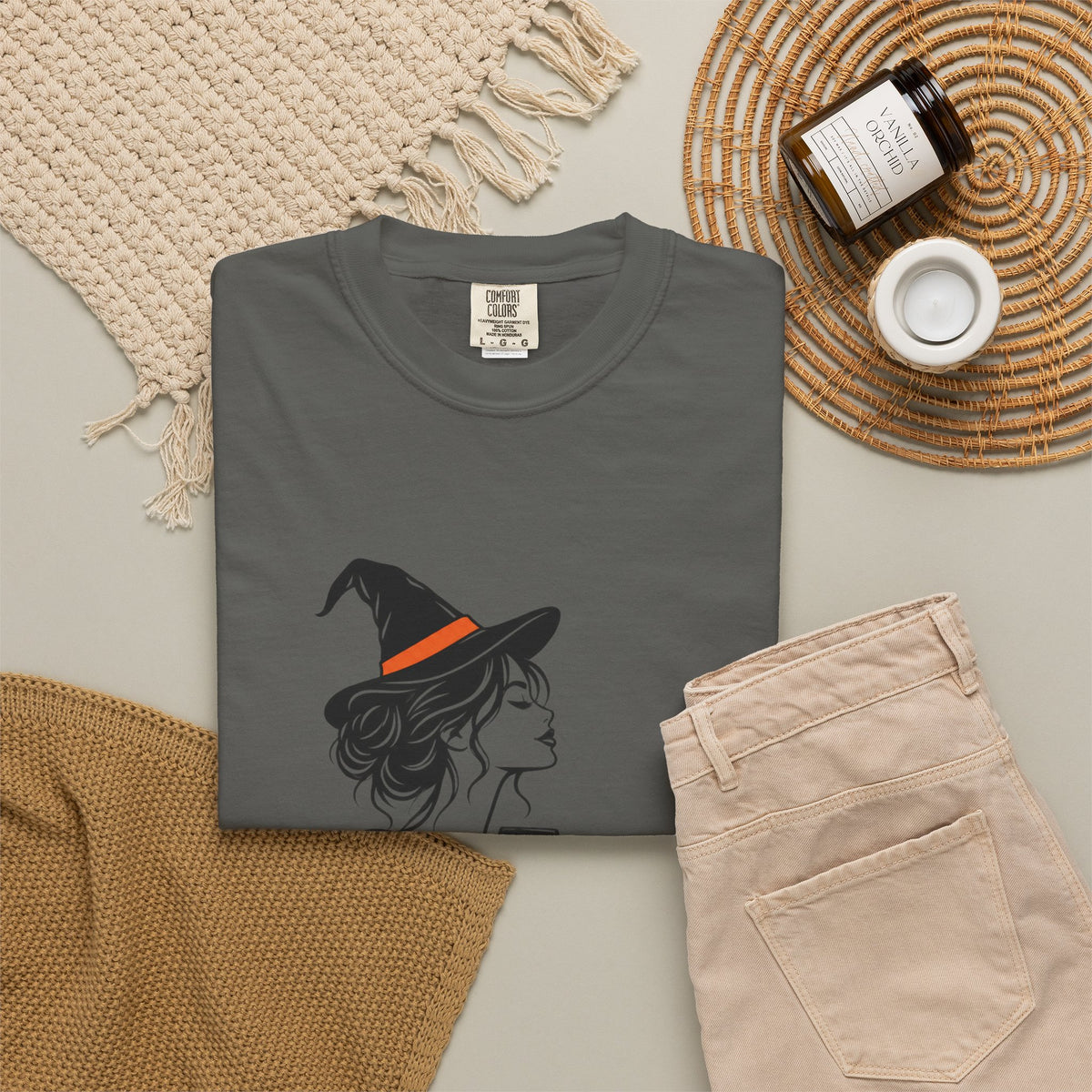 Her Human Witch Tee — Halloween Witch & Dog Graphic T-Shirt