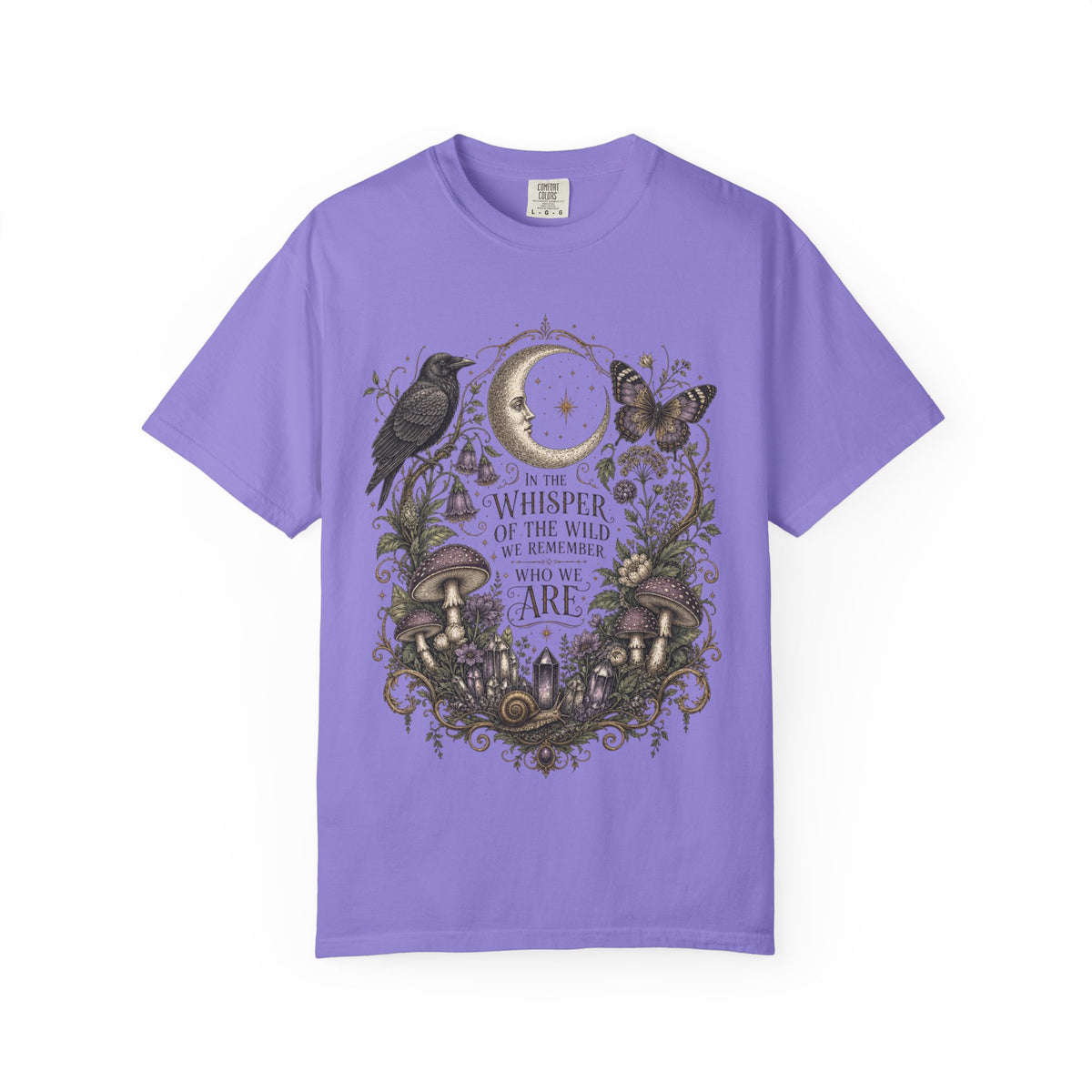 Whisper of the Wild T-Shirt — Moon, Raven & Mushroom Nature Graphic
