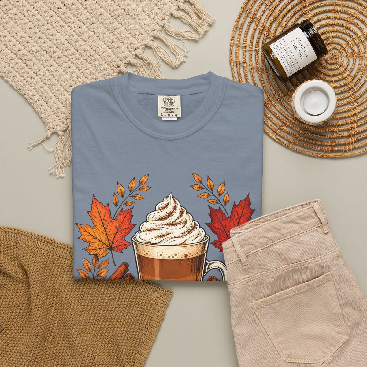 Pumpkin Spice Latte T-Shirt — Autumn Coffee Fall Leaves Tee