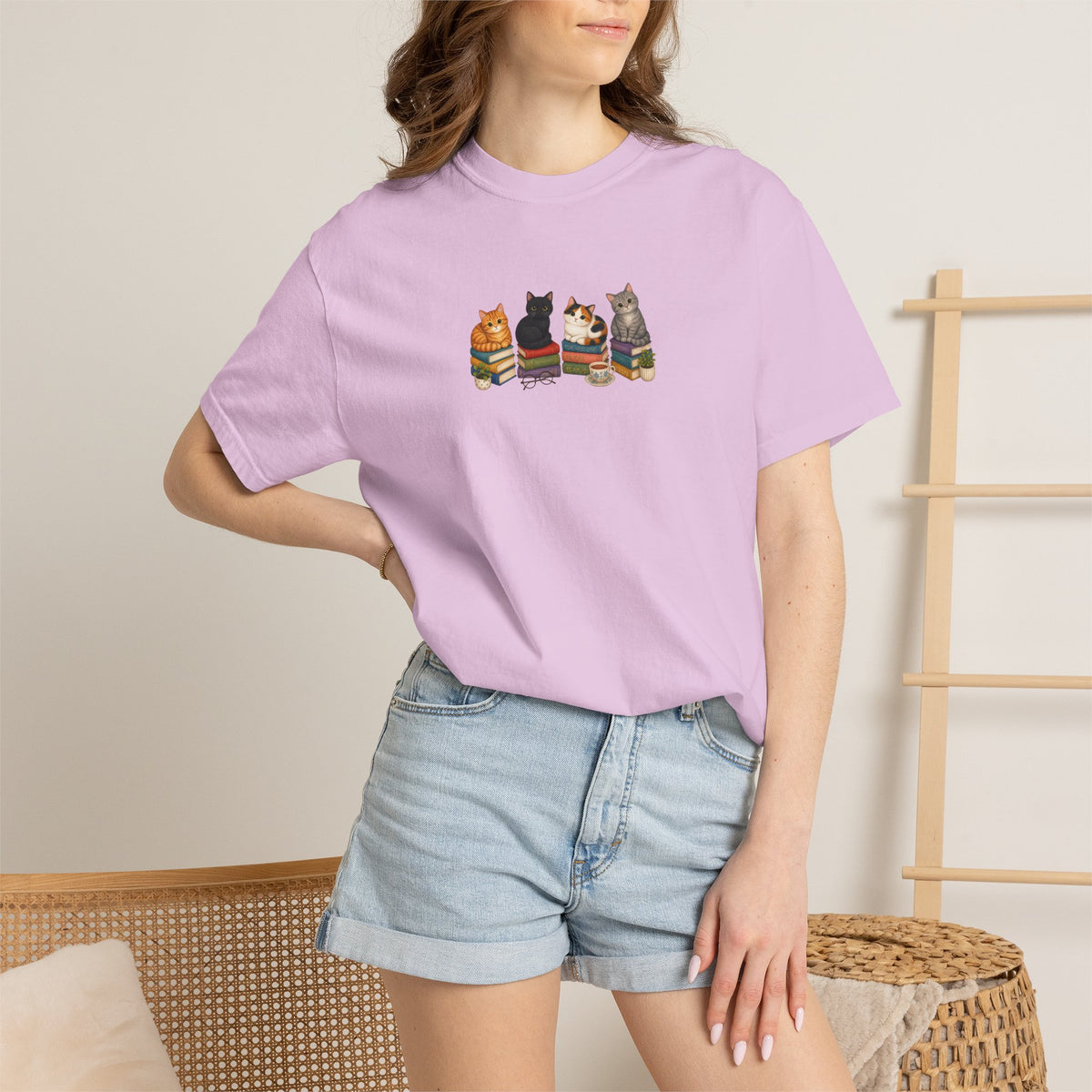 Cat Knit Crew T-Shirt — Cozy Cats Sitting Together Graphic Tee