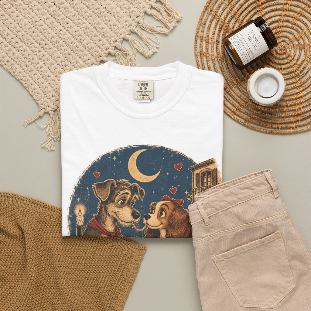 T-Shirt — "Love at First Bite" Vintage Pizza Date Dogs Tee