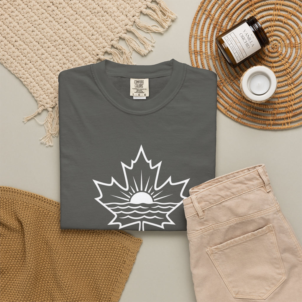 Lake Ontario T-Shirt — Retro Maple Leaf Sunset Graphic