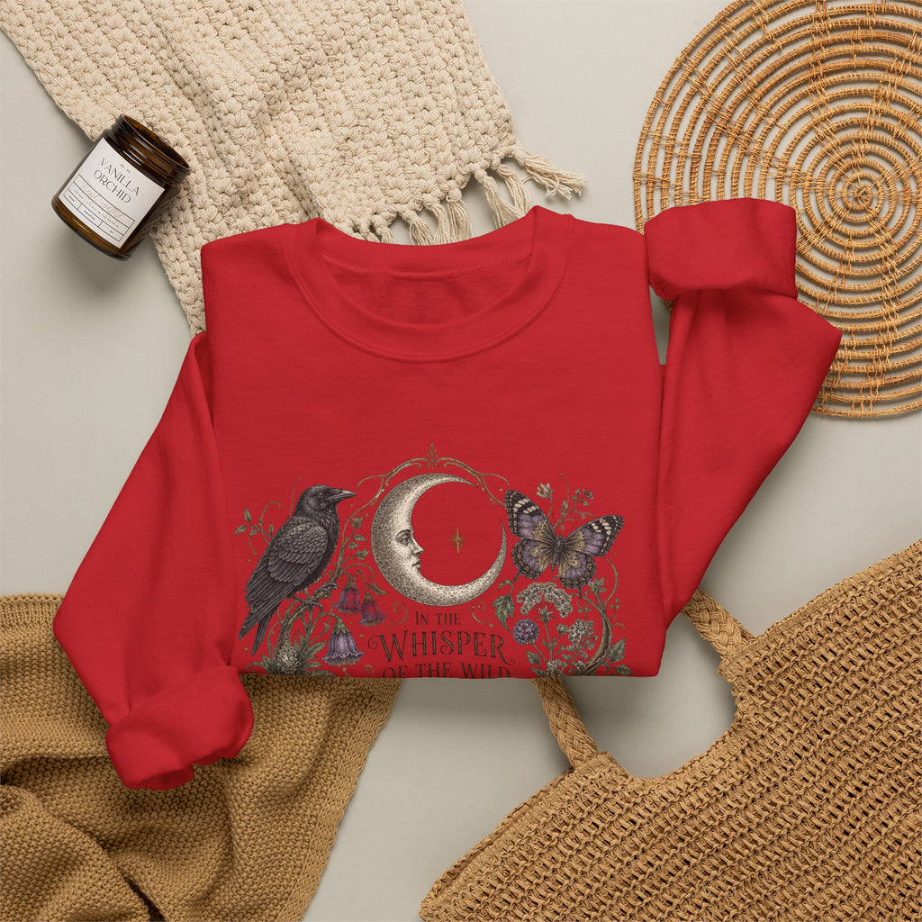 Mystic Moon & Mushroom Crewneck Sweatshirt — "Whisper to the Wild" Nature Graphic