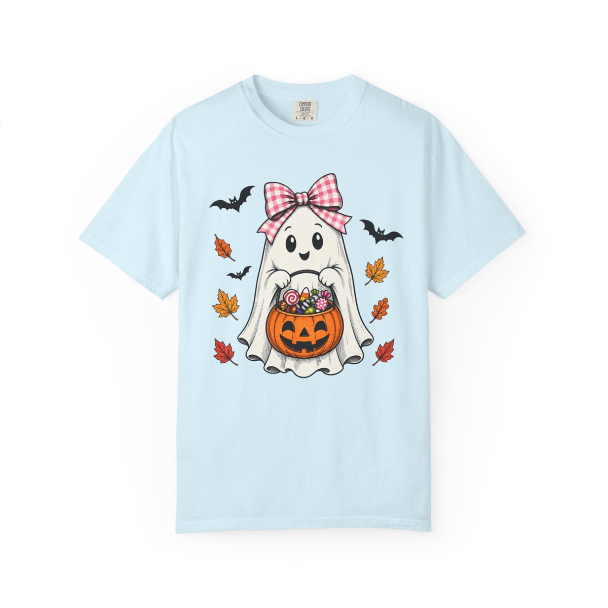 Cute Halloween Ghost T-Shirt — Trick-or-Treat Pumpkin & Bats