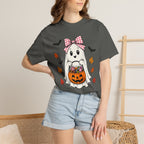Cute Halloween Ghost T-Shirt — Trick-or-Treat Pumpkin & Bats