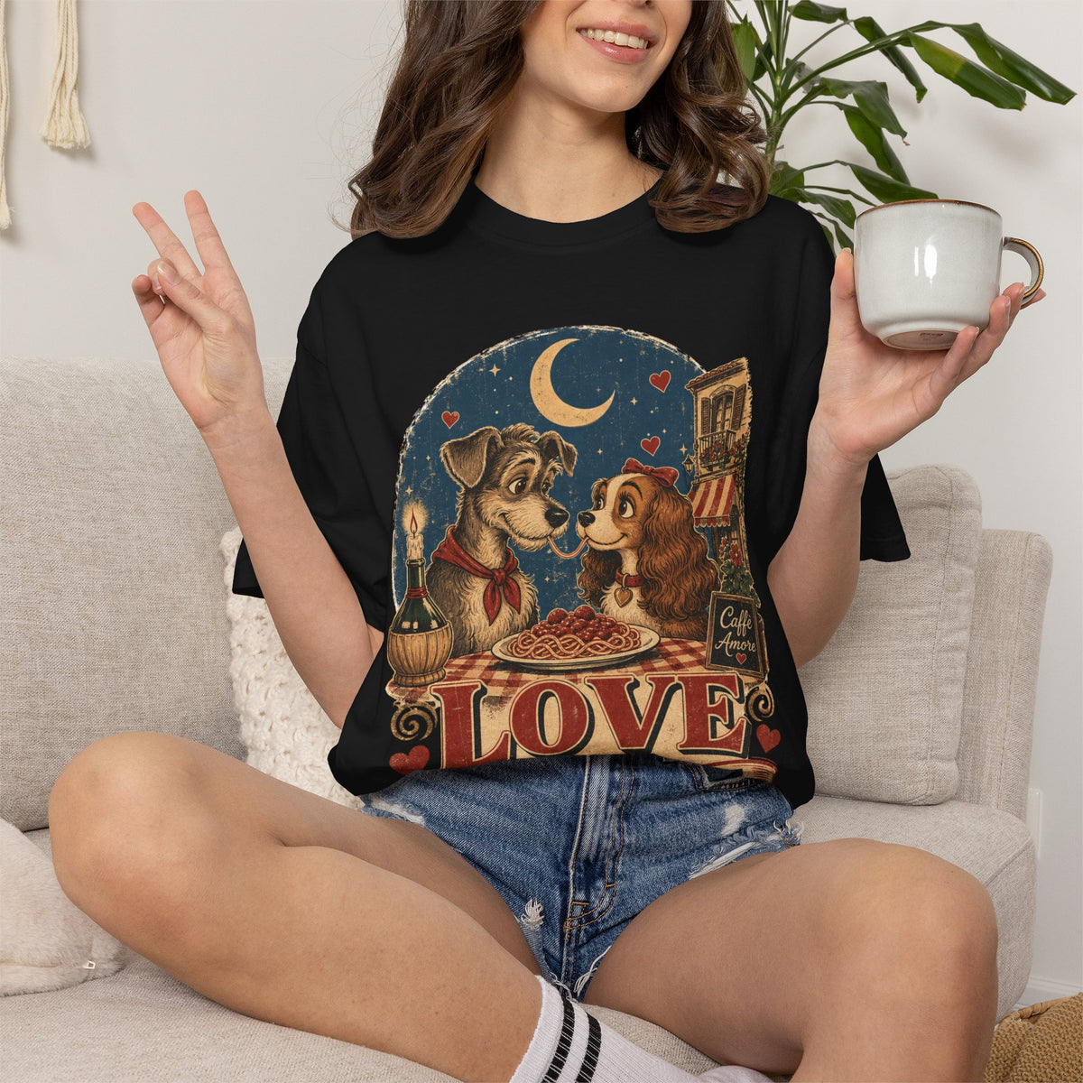 T-Shirt — "Love at First Bite" Vintage Pizza Date Dogs Tee